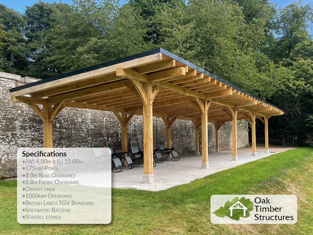 freestanding long oak lean to providing cover on a hill